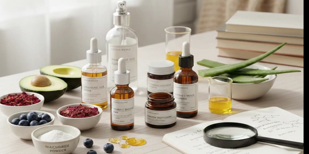 Close-up of skincare product ingredient labels being compared side by side